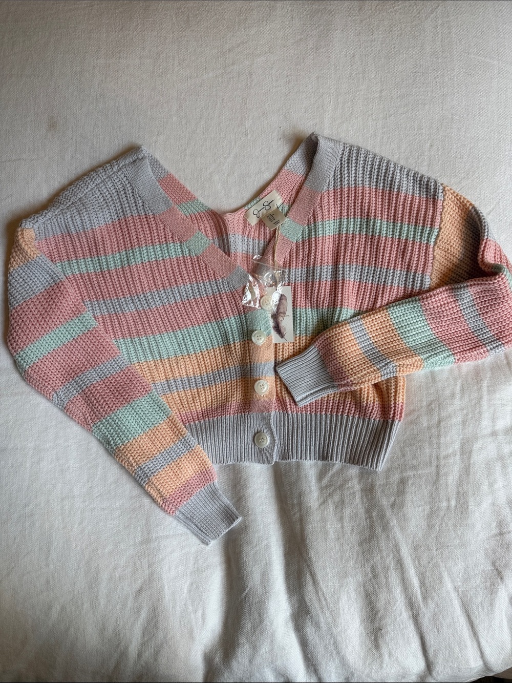 Jessica Simpson Pastel Striped Cropped Cardigan - Gray, Pink, Mint, Peach
